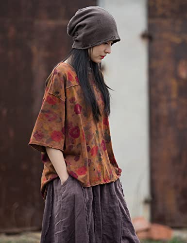 NFYM Summer Tops for Women Floral Print Blouse Short Sleeve Hi-Low T-Shirt Casual Comfy Cotton Tops3