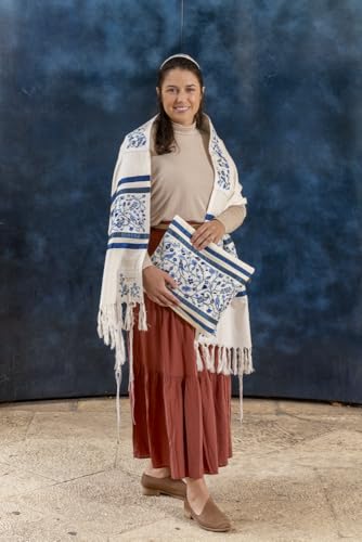 Yair Emanuel Tallit - Full Embroidery - Matriarchs - Blue4