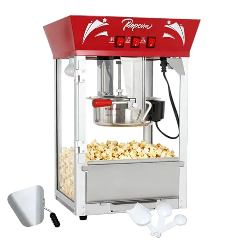 Image of 12 Oz Countertop Popcorn Machine (Red) - Retro Style Popcorn Maker - 3 Easy Switches with 4 Scoops for Home Theater, Party, Events