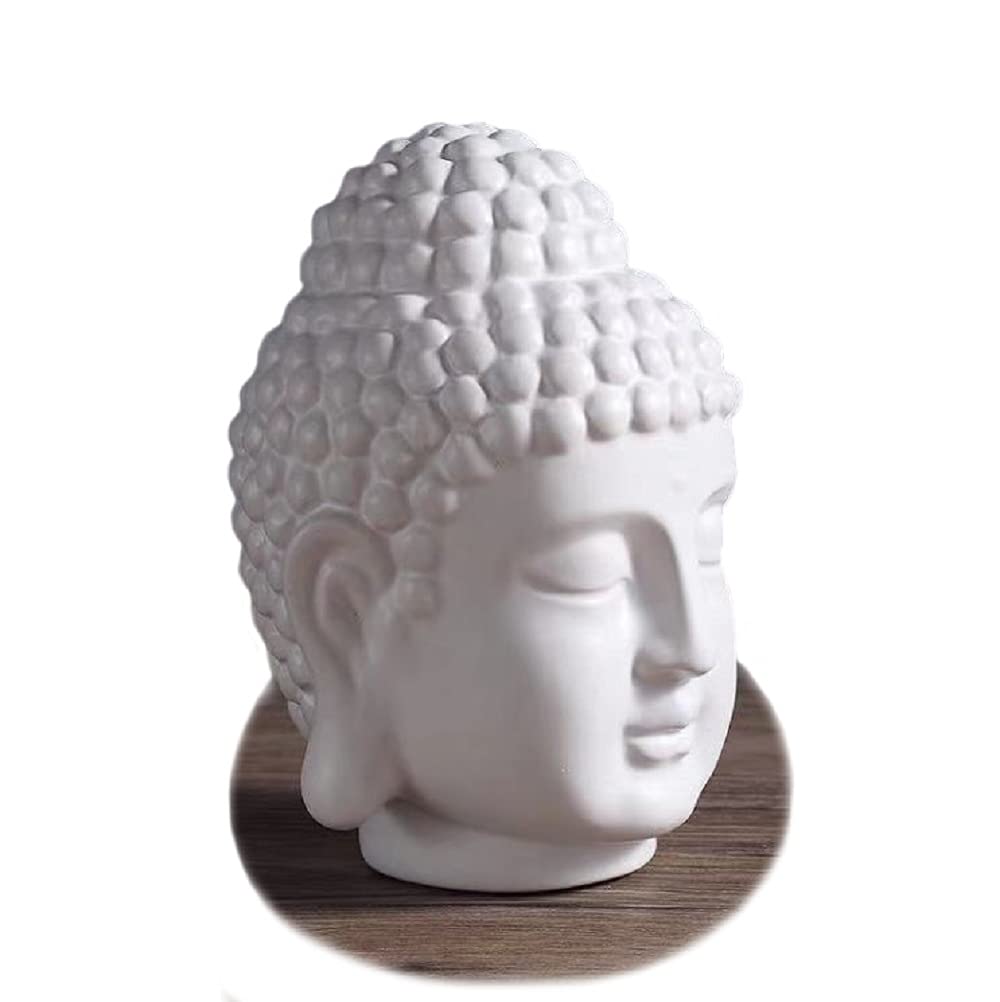 ERDONE Ceramic Buddha Head Decoration Statues Buddhism Religious Statues Sculpture Decoration Collection for Home and Office Decorations, White