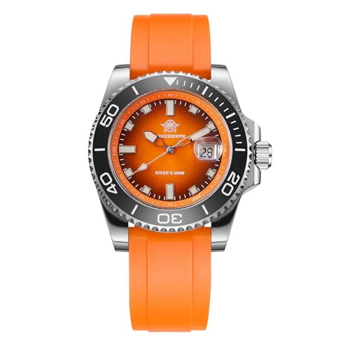 ADDIESDIVE Orange Diving Watch for Men Analog Quartz Date Display Luminous 200 M Underwater Sports Mens Watch with Comfortable Rubber Strap