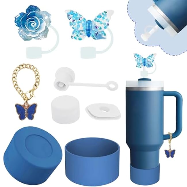 Stanley Cup Accessories Set,Including 2 Pcs 0.4in Straw Cover, 1 Silicone Spill-Proof Stopper Set of 3, 1 Cute Flower Handle Charm, 1 Silicone Boot Fits Stanley 40&30 Oz Tumbler (Cream)