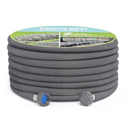 Aurssa Soaker Hose 5/8 75ft Rubber Garden Soaker Hoses Water Seeper Round Drip Hose Heavy Duty Drip Irrigation Hose For Vegetable Lawn Plants and Trees Watering