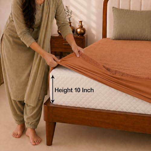 Image of Glassiano Cotton Feel Terry Ultra Soft Waterproof Mattress Protector | Breathable - Hypoallergenic Mattresses Cover with Elastic Strap for King Bed (72x80 inch|6x6.6 feet, Golden - Pack of 1)