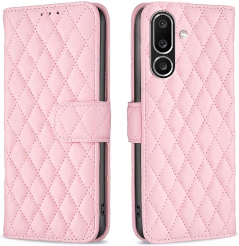 Image of ClickCase for Samsung Galaxy M36 5G Puffer Bubbly Soft Faux Leather Back Case Magnetic Wallet Flip Cover for Samsung Galaxy M36 5G (English Pink)
