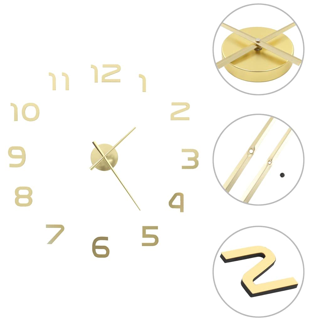 Vidaxl Gold Giant 3D Wall Clock With Diy Customizable - High Gloss - Eva Material - 100 Cm Diameter Large