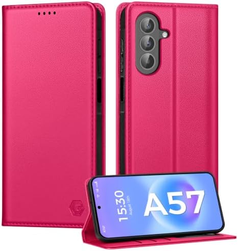 Kirnntca Handyhülle für Samsung Galaxy A57 5G Hülle, Kartenfach Premium PU Leder Klapphülle Schutzhülle, Standfunktion Tasche Flip Case für Samsung Galaxy A57 5G - Magenta
