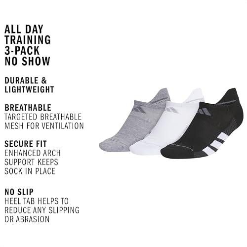 Image of adidas Women's All Day Training Socks 3 Pairs | 3-Pack, Targeted Cushioning, Arch Support, Breathable Moisture-Wicking, Reinforced Heel & Toe, All-Day Comfort