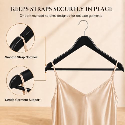 Image of Ash & Roh - Wooden Suit Hangers - Smooth Finish Solid Wood Coat Hanger with Non Slip Pants Bar, 360 Swivel Hook and Precisely Cut Notches Camisole, Jacket, Clothes Hangers (Lack Hanger, 100)
