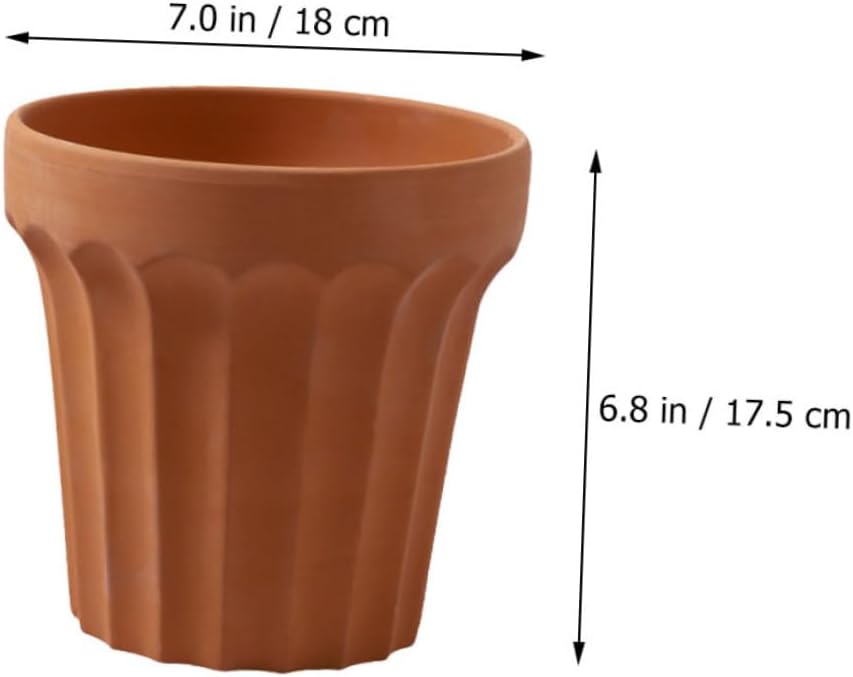 Kisangel Red Pottery Flowerpot with Tray, Small Indoor Succulent Planter, Vintage Terracotta Pot 18cm Diameter X 17.5cm Height, Breathable Roman Relief Design for Balcony and Living Room