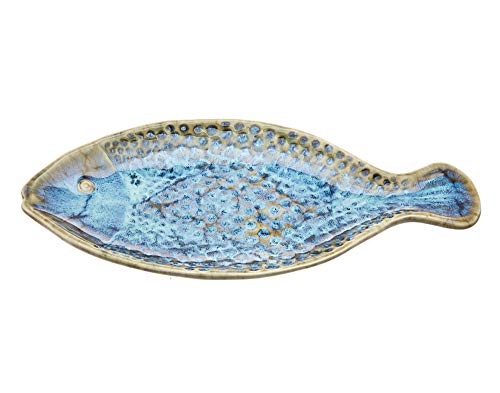Godinger Accent Plate Dessert Appetizer Platter Server Fish Decor Blue Ceramic