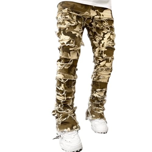 Jeans for Men Stretch Fit Skinny Stacked Ripped Destroyed Jeans Slim Fit Patch Y2K Denim Pants Slim Fit Trousers Streetwear Camo