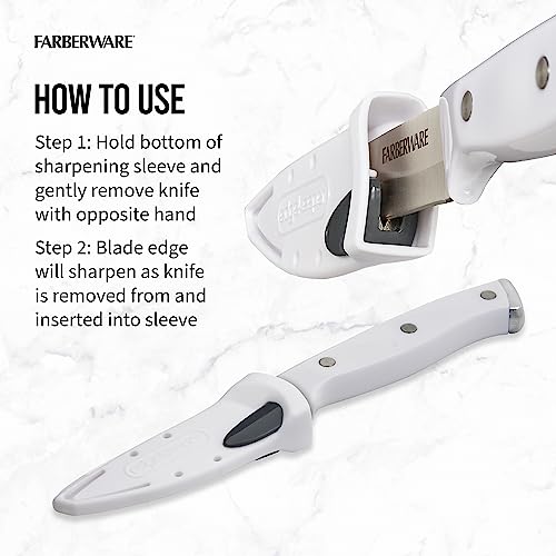 Farberware Edgekeeper Triple Riveted Paring Knife with Self-Sharpening Blade Cover, High Carbon-Stainless Steel Kitchen Knife with Ergonomic Handle, Razor-Sharp Knife, 3.5 Inch, White - image 5
