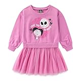 Disney Nightmare Before Christmas Jack Skellington and Sally Girls Long Sleeve Tulle Dress for Toddler and Big Kids Pink