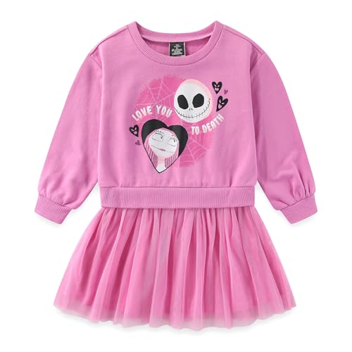 Disney Nightmare Before Christmas Jack Skellington and Sally Girls Long Sleeve Tulle Dress for Toddler and Big Kids Pink