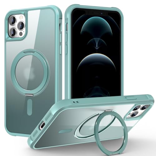 Image of Designed for iPhone 12 /12 Pro Case with 360 Rotatable Magnetic Ring Stand [Compatible Mag-Safe] [Military Grade Protection] Translucent Matte Phone Cases for Women Men 6.1'', Green