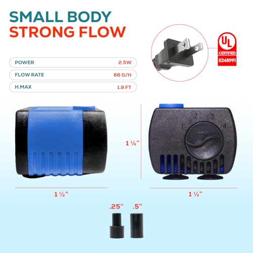 Image of Aqua Dream 66 GPH Submersible Pump - 2.5W Adjustable Ultra Quiet Water Pump for Aquariums and Fountains, 1.9ft Max Lift, Indoor /Outdoor Hydroponic Fish Tank Pump - 7 Pcs