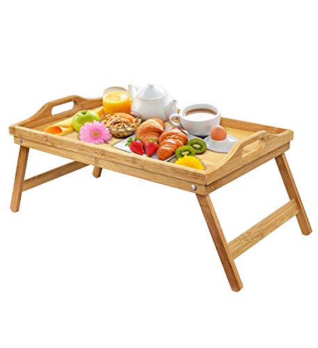 Urbenfit Bed Tray Table Bamboo Portable Lightweight Breakfast Serving Trays with Folding Legs