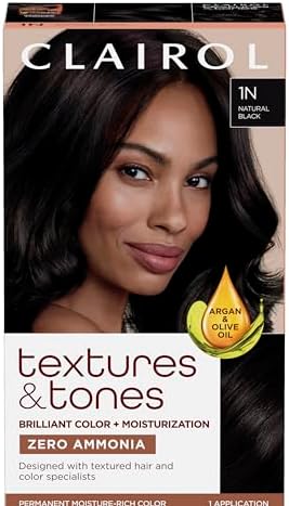 Clairol Textures & Tones Permanent Hair Dye, 1N Natural Black Hair Color, Pack of 1