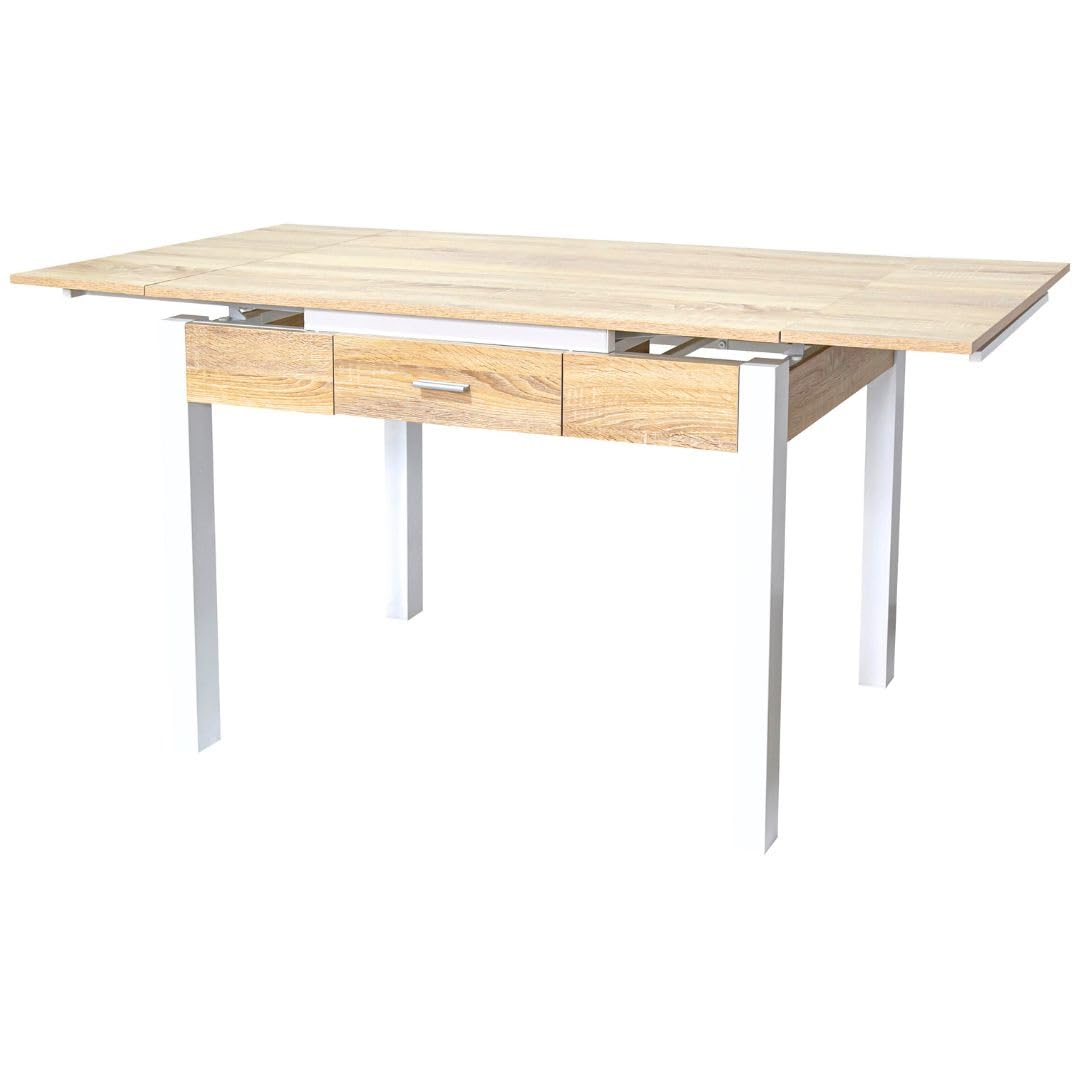 Mesa Cocina Extensible - Medidas 100/150X60x75 cm. - Mesa de Cocina con cajón - Disponible en Color Blanco y Roble. (Madera)
