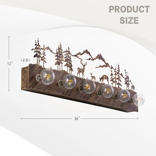 Image of TOCHIC Rustic Bathroom Light Fixtures, 6 Lights Large Farmhouse Bathroom Vanity Light Over Mirror Dimmable, Western Deer Sconces Wall Lighting for Mirror Cabinets, Powder Room, Living Room, 36 inchL