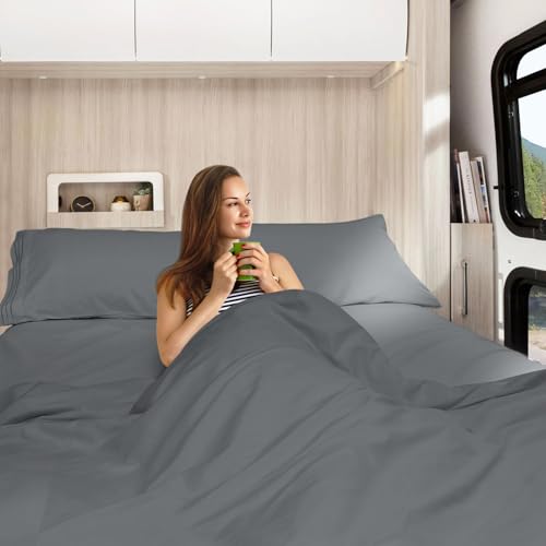 Nestl Grey Short Queen Sheets for RV, Hotel Luxury RV Queen Sheets Set, 4 Piece Fitted Bed Sheet Set and Pillowcases, Super Soft, Wrinkle-Free, and Breathable Camper Bedding