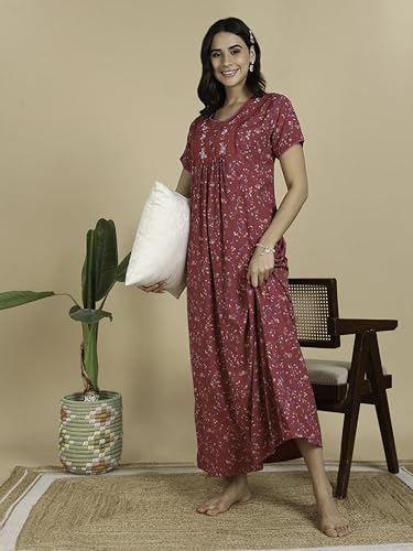 Image of 9shines Label Stylish Alpine Nighty Maxi for Women | Full Length Trendy Nightgown | Premium Nightdress | Nightwear | Embroidery Nighty with Pockets (2892)