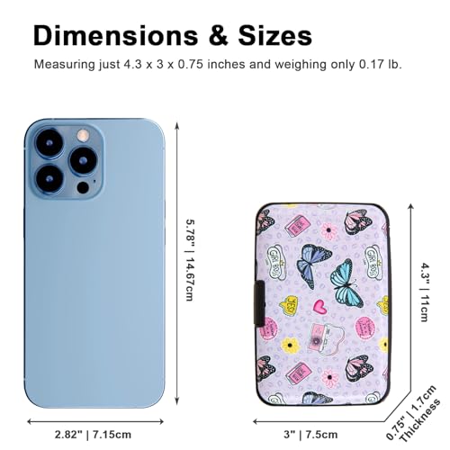 Image of Credit Card Holder Small RFID Blocking Wallet Business Metal Slim Mini Aluminum Hard Case for Women Men Gift, Cute Cartoon Butterfly, small, Minimalist, Compact, American