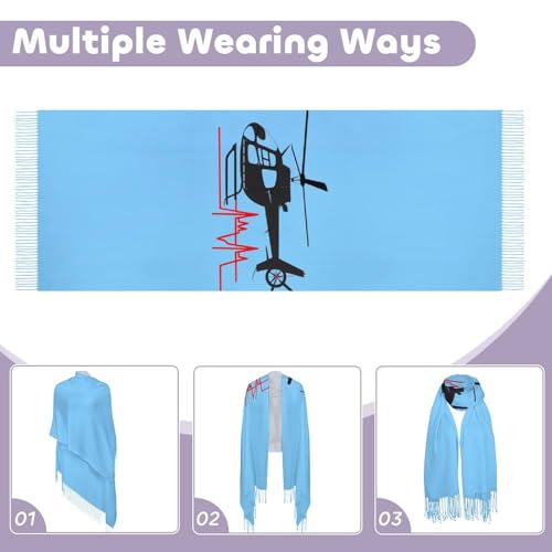 Funny Helicopter Pilot Scarf for Women Soft Winter Scarf Lightweight Fringed Shawl Wraps Long Scarves with Tassels4