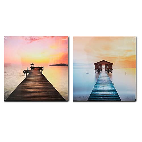 NOVOLOULAN Set de 2 Cuadros en Lienzo, 40x40cm, Imagen Impresa sobre Lienzo, Artístico, Relajante, Decoración de Dormitorios, Salones, Cocina, Incluye Accesorios de Instalación, Diseño de Mar Cover