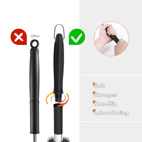 QLSXLB Grillbürste, Edelstahl Bürste Grill, Grillrost Bürste mit Schaber, Grill Reinigungsbürste Langer Griff, Drahtbürste für Gasgrill, Holzkohlegrill und Elektrogrill