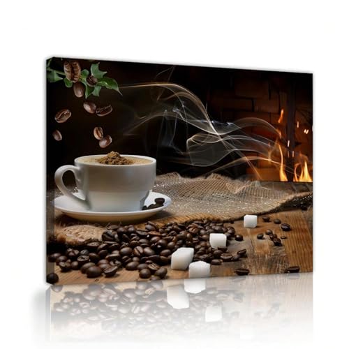 Toile murale marron grain de café : décoration murale de cuisine et tableau bois vintage 21x30