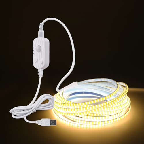 Tira LED COB 5V USB KISUFU, 320 LEDs/m, Regulable 4M miniatura 1