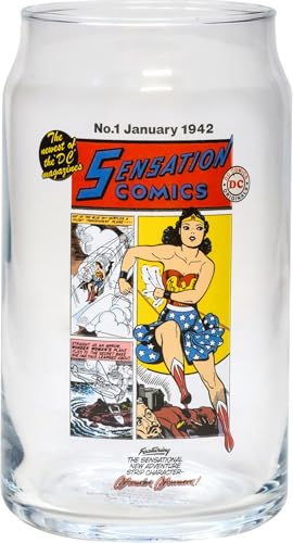 Spoontiques Wonder Woman Glass Set - 2 Unique Glasses Per Set in Colorful Decorative Gift Box - 16oz - 5 1/4