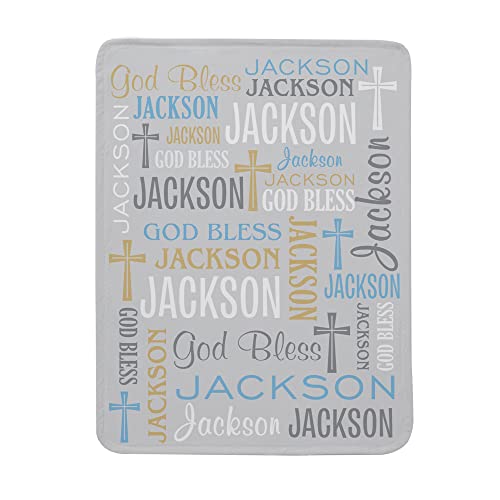 Let's Make Memories Personalized God Bless Blanket – for New Baby – Sacraments - Blue - 30x40