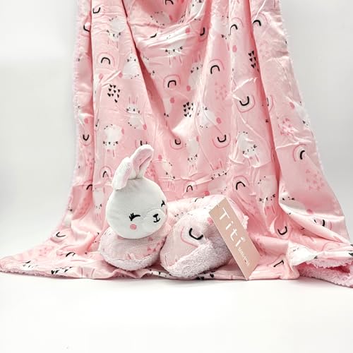 Image of TITI with Love Reversible Baby Blanket and Pillow Set - Bonnie Baby Blanket with 3D Neck Pillow, Soft Plush for Newborn Girls, Swaddle 32x27 in