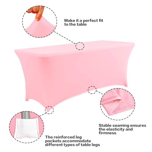 Image of IVAPUPU 2 Pack 8FT Table Cloth for Rectangular Fitted Events Stretch Pink Table Covers Washable Cover Spandex Tablecloth Protector for Party, Wedding, Cocktail, Banquet, Festival