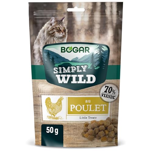 Bogar - Simply Wild - Friandises pour Chats - Nourriture pour Chats en Complément de l'Alimentation Habituelle - Snacks Saveur Poulet Appétentes - en Forme de Petites Bouchées Délicieuses - 60G