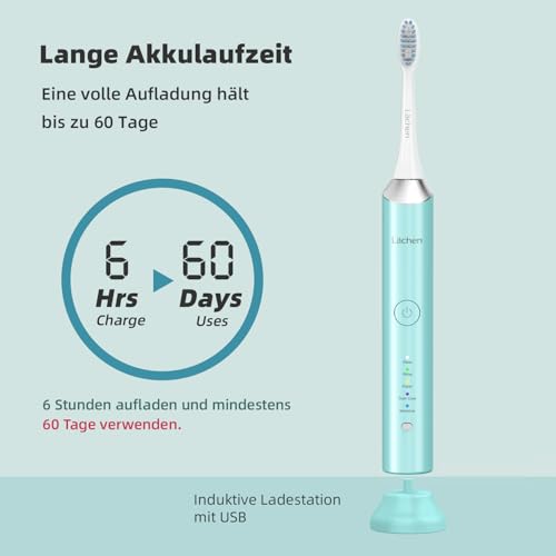 Lächen Elektrische Schallzahnbürste, 5 Modi mit Reise-Etui，– IPX8 (Cyan) – Ansicht 6