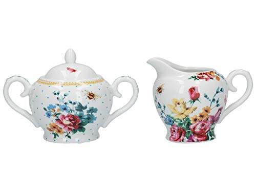 Katie Alice Bohemian Spirit Sugar Bowl and Creamer Jug, Porcelain, White, 2-Piece Set