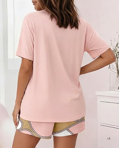 Image of CHICME Pajamas Set for Women 2 Piece Pjs Lounge Set Soft Short Sleeve Tops and Sleep Shorts with Pocket