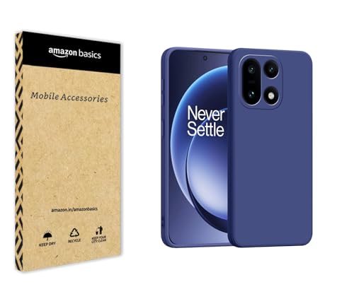 Image of amazon basics Back Cover for OnePlus 15 5G | Ultra Slim Soft Rubberised Case | Matte Silicone Flexible Mobile Case | Camera Protection - Blue