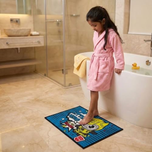 Image of Athom Living Transformer Little Hero to the Rescue Printed Themed Kids Multicolor Premium Nylon Bathmat, with Latex Backing, Anti-Skid, 37 x 57 cm, Pack of 1
