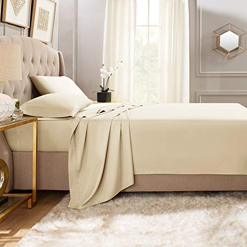 Premium Flat Sheets – 4-Pack “110 GSM” Top Bed Sheets Double Brushed Microfiber Thick and Comfortable Flat Sheets Set, Luxurious & Soft Hotel, Twin, Cream Beige