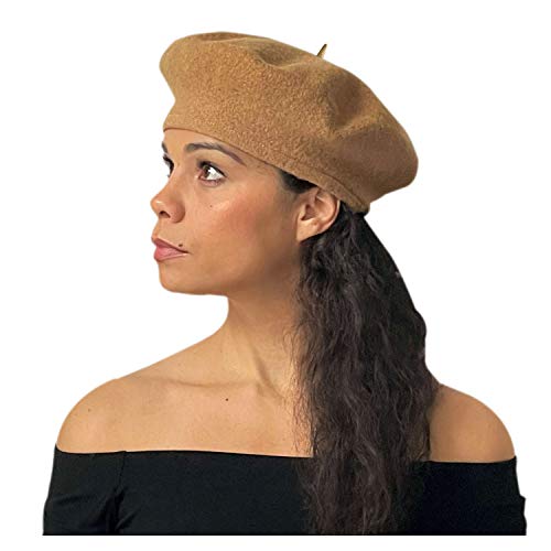 Satin Lined Hat - Wool Beret Hat with Satin Lining for Natural Hair (Beige)