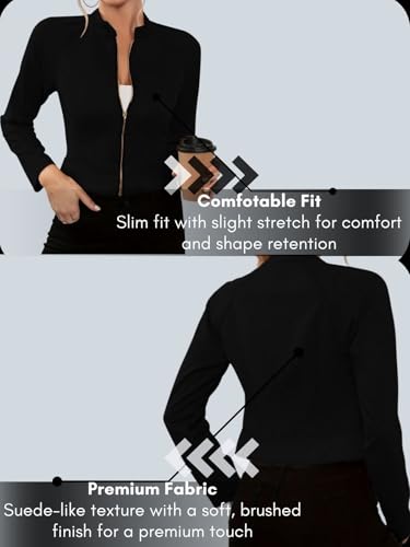 Image of Leriya Fashion Slim Fit Zip-Up Women Summer Jacket | Long Sleeve Stand Collar | Casual Biker Style Crop Top Summer Collection for Women | Lightweight Zipper Short Jacket for Office & Everyday Wear