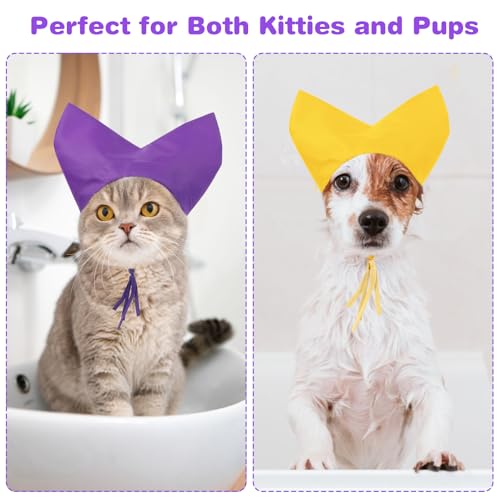 Image of 2Pcs Adjustable Pet Shower Caps, Cat Bath Dog Shower Cap, Waterproof Dog Ear Covers for Bath, Adjustable Cat Ear Muffs Swimming Supplies for Pets