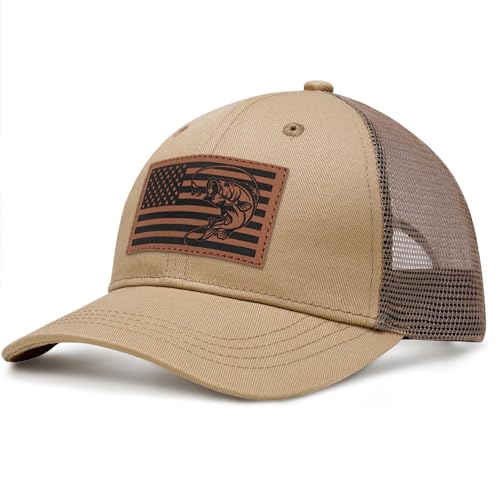 Image of Fishing Gifts for Men American Flag Trucker Hat Mens Fathers Day Christmas Birthday Gifts Fishing Hat for Dad