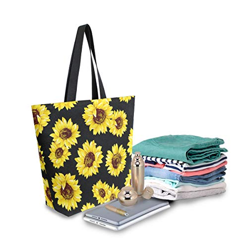 Image of Floral Sunflower Canvas Tote Grocery Bag Shoulder Casual Book Bag Large for Women Teachers, Van Gogh Cotton Bag Shopping Purse Handbag Reusable Multipurpose Use