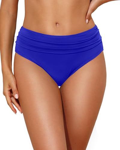 Image of Tempt Me Women Mid Rise Bikini Bottoms Full Coverage Swimsuit Ruched Scrunch Swim Bottom